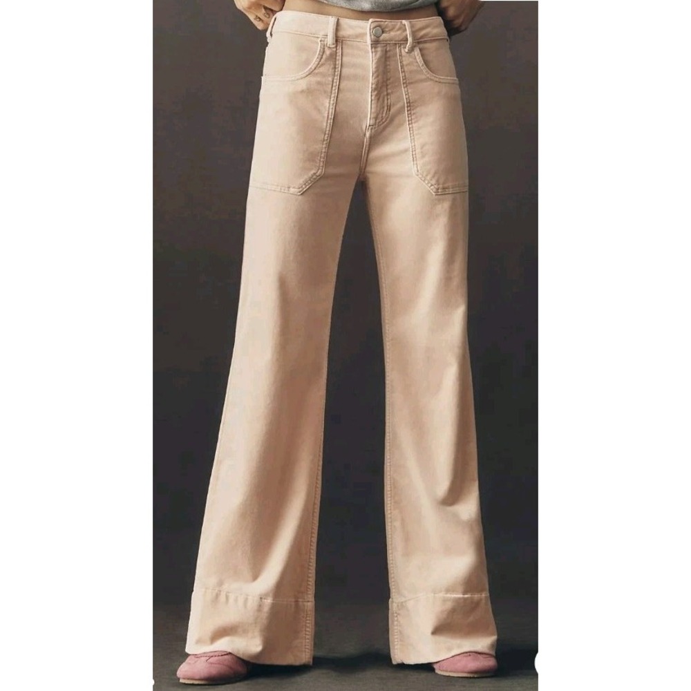Pilcro Rylan Velvet High-Rise Flare Jeans Pink Women 28x35 Tall Boho Western